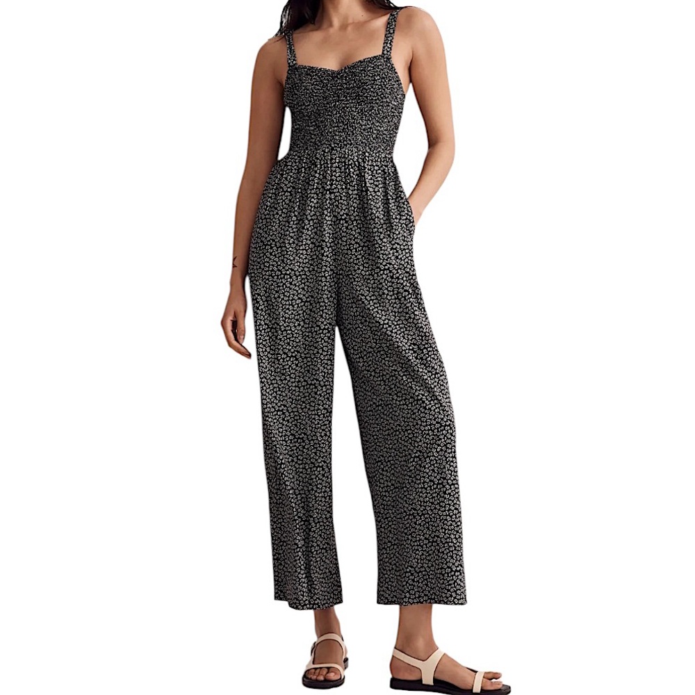 Madewell Lucie Wide-Leg Jumpsuit Ditsy Floral Black White Daisy Jumper
